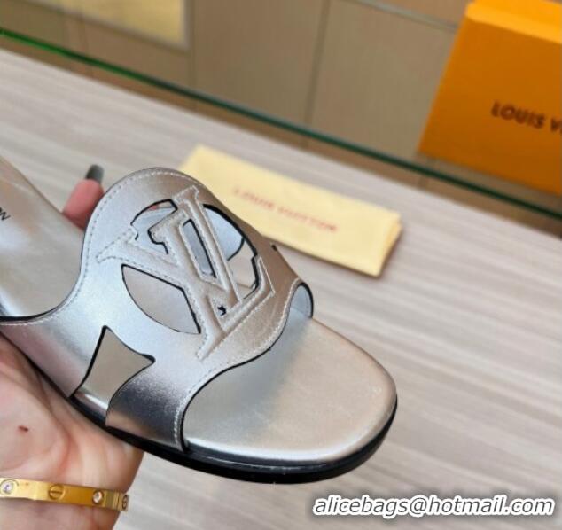 Best Stylish Louis Vuitton LV Isola Leather Flat Slide Sandals 608005 Silver