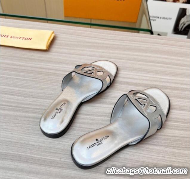 Best Stylish Louis Vuitton LV Isola Leather Flat Slide Sandals 608005 Silver