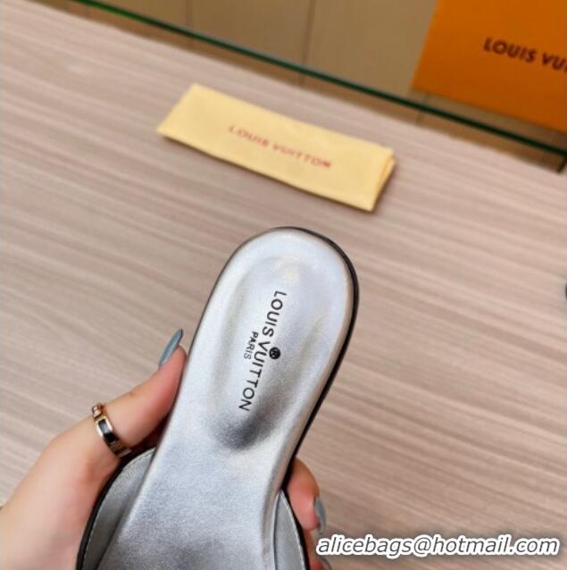 Best Stylish Louis Vuitton LV Isola Leather Flat Slide Sandals 608005 Silver