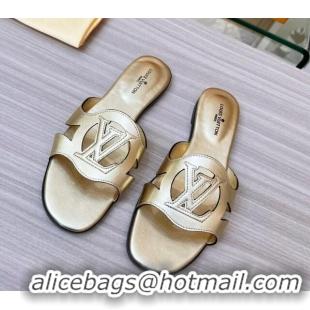 Sumptuous Louis Vuitton LV Isola Leather Flat Slide Sandals 608005 Gold