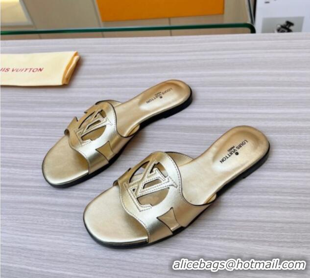 Sumptuous Louis Vuitton LV Isola Leather Flat Slide Sandals 608005 Gold