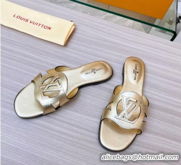 Sumptuous Louis Vuitton LV Isola Leather Flat Slide Sandals 608005 Gold