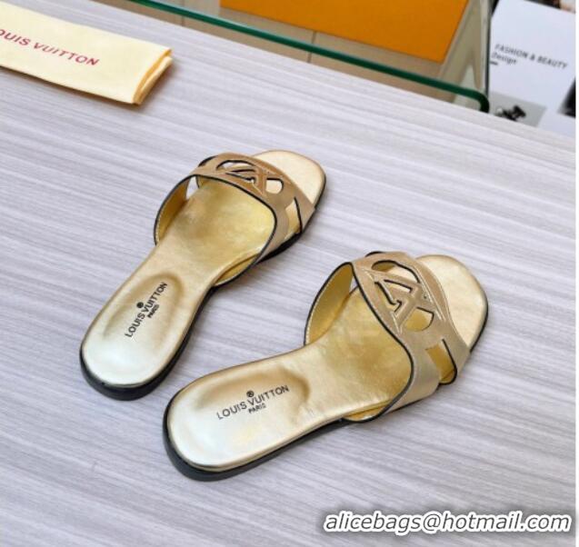 Sumptuous Louis Vuitton LV Isola Leather Flat Slide Sandals 608005 Gold