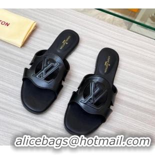 Popular Style Louis Vuitton LV Isola Leather Flat Slide Sandals Black 608013