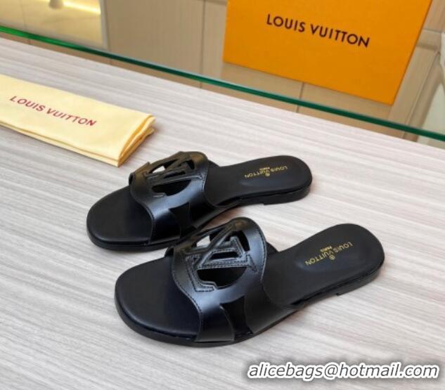 Popular Style Louis Vuitton LV Isola Leather Flat Slide Sandals Black 608013