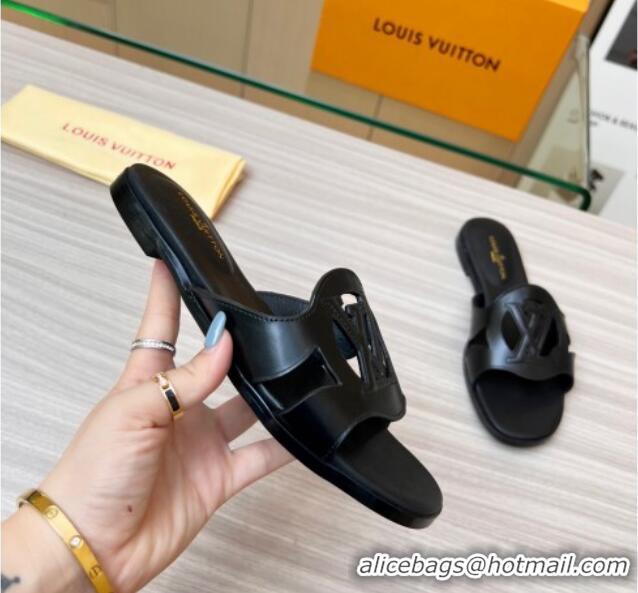 Popular Style Louis Vuitton LV Isola Leather Flat Slide Sandals Black 608013