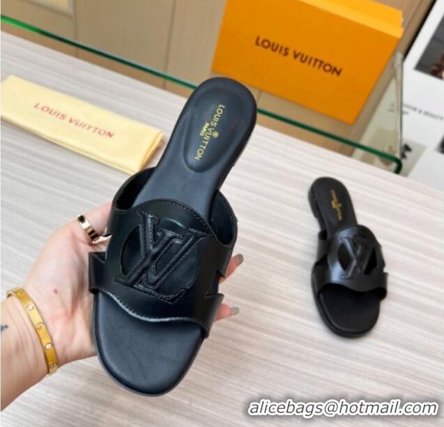 Popular Style Louis Vuitton LV Isola Leather Flat Slide Sandals Black 608013