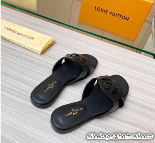 Popular Style Louis Vuitton LV Isola Leather Flat Slide Sandals Black 608013