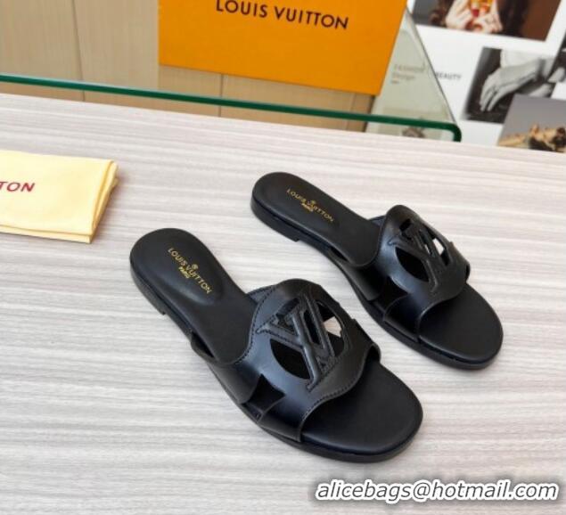 Popular Style Louis Vuitton LV Isola Leather Flat Slide Sandals Black 608013