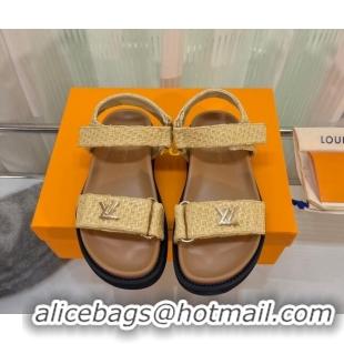 Cheap Price Louis Vuitton LV Sunset Raffia Straw Flat Comfort Sandal Beige 608016