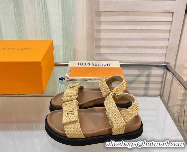 Cheap Price Louis Vuitton LV Sunset Raffia Straw Flat Comfort Sandal Beige 608016