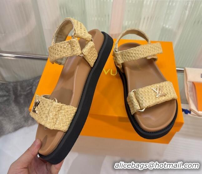 Cheap Price Louis Vuitton LV Sunset Raffia Straw Flat Comfort Sandal Beige 608016