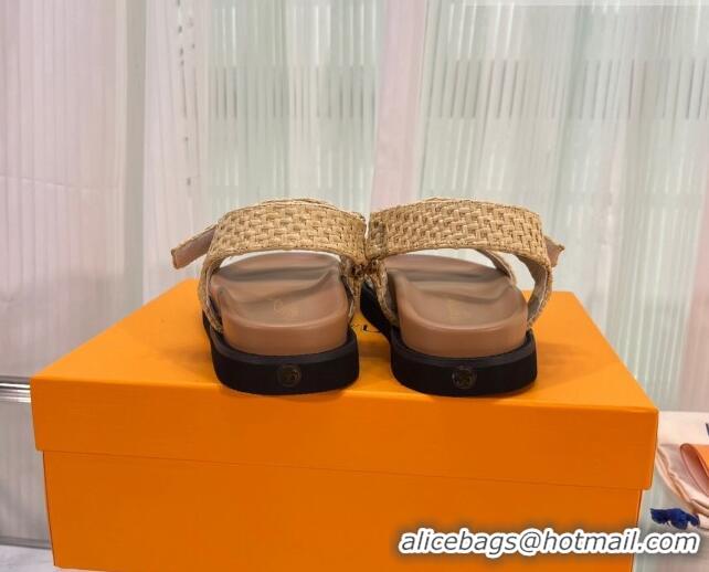 Cheap Price Louis Vuitton LV Sunset Raffia Straw Flat Comfort Sandal Beige 608016