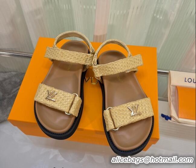 Cheap Price Louis Vuitton LV Sunset Raffia Straw Flat Comfort Sandal Beige 608016