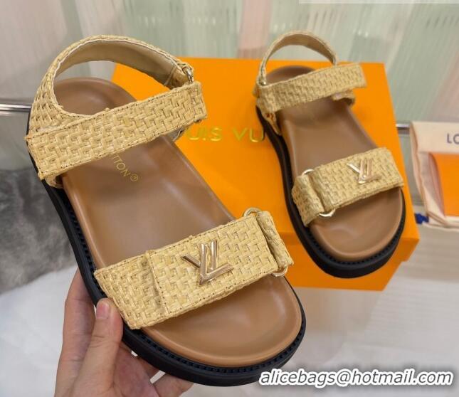 Cheap Price Louis Vuitton LV Sunset Raffia Straw Flat Comfort Sandal Beige 608016