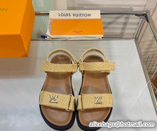 Cheap Price Louis Vuitton LV Sunset Raffia Straw Flat Comfort Sandal Beige 608016