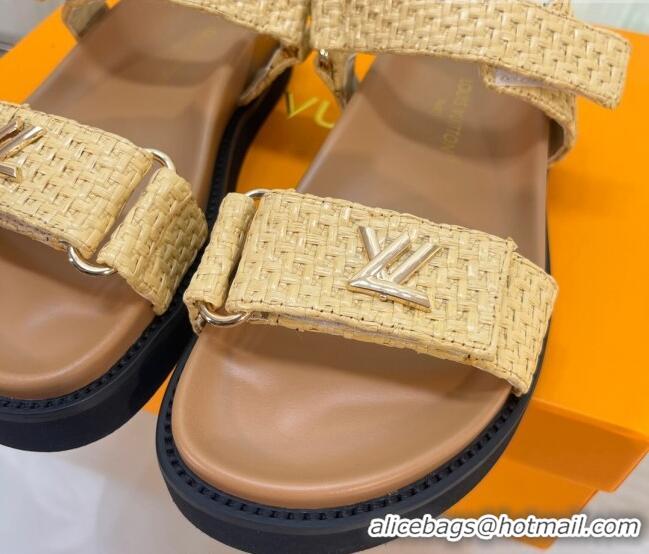 Cheap Price Louis Vuitton LV Sunset Raffia Straw Flat Comfort Sandal Beige 608016