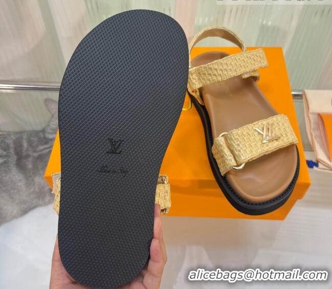 Cheap Price Louis Vuitton LV Sunset Raffia Straw Flat Comfort Sandal Beige 608016