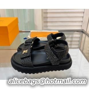 Trendy Design Louis Vuitton Cordoba Raffia Straw Flat Comfort Sandal Black 608024