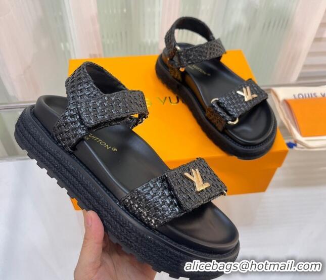 Trendy Design Louis Vuitton Cordoba Raffia Straw Flat Comfort Sandal Black 608024