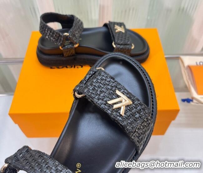 Trendy Design Louis Vuitton Cordoba Raffia Straw Flat Comfort Sandal Black 608024