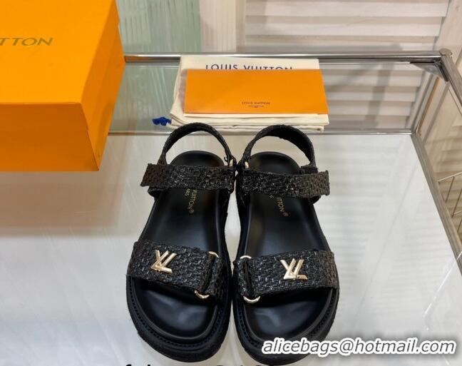 Trendy Design Louis Vuitton Cordoba Raffia Straw Flat Comfort Sandal Black 608024