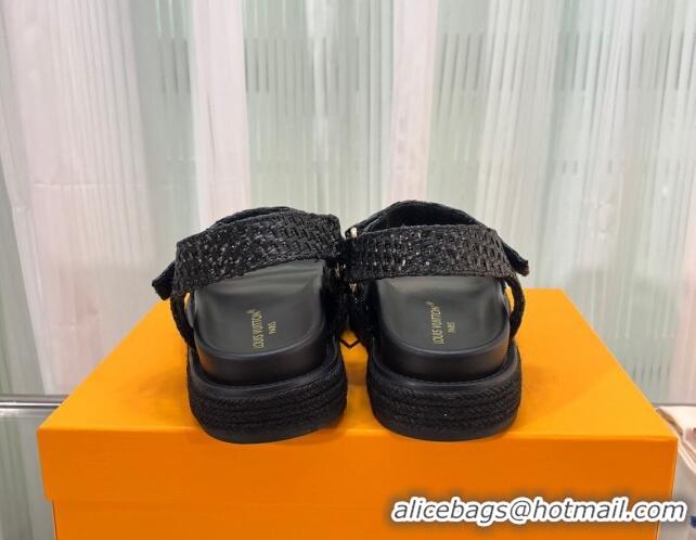 Trendy Design Louis Vuitton Cordoba Raffia Straw Flat Comfort Sandal Black 608024