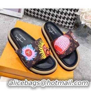 Good Product Louis Vuitton LV x YK Pool Pillow Flat Comfort Slide Sandals in Embroidered Monogram Nylon Brown 608027