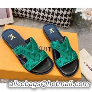 Best Price Louis Vuitton LV Oasis Flat Slide Sandals in Green Monogram Leather 608031