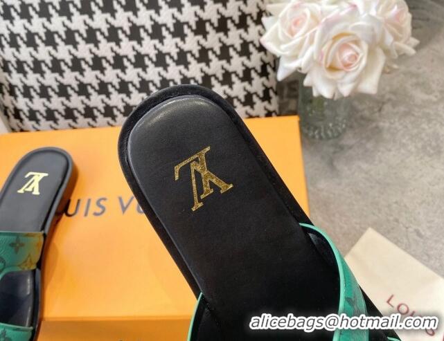 Best Price Louis Vuitton LV Oasis Flat Slide Sandals in Green Monogram Leather 608031