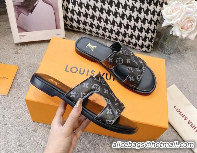 Classic Hot Louis Vuitton LV Oasis Flat Slide Sandals in Black Monogram Leather 608034