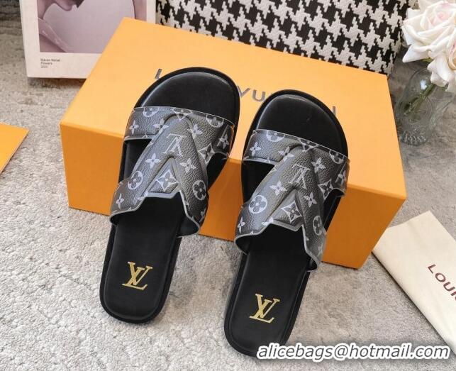 Classic Hot Louis Vuitton LV Oasis Flat Slide Sandals in Black Monogram Leather 608034