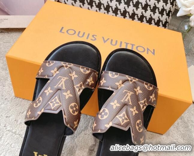 Best Grade Louis Vuitton LV Oasis Flat Slide Sandals in Brown Monogram Leather 608035