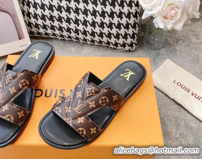 Best Grade Louis Vuitton LV Oasis Flat Slide Sandals in Brown Monogram Leather 608035