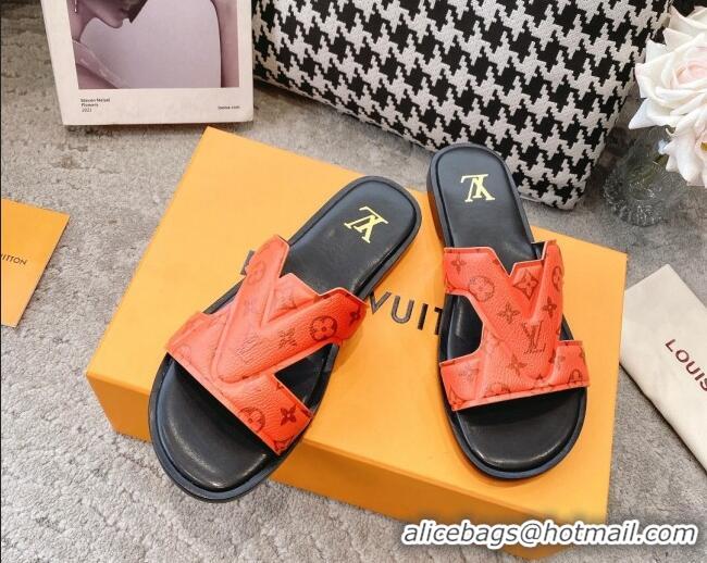 Purchase Louis Vuitton LV Oasis Flat Slide Sandals in Orange Monogram Leather 608036