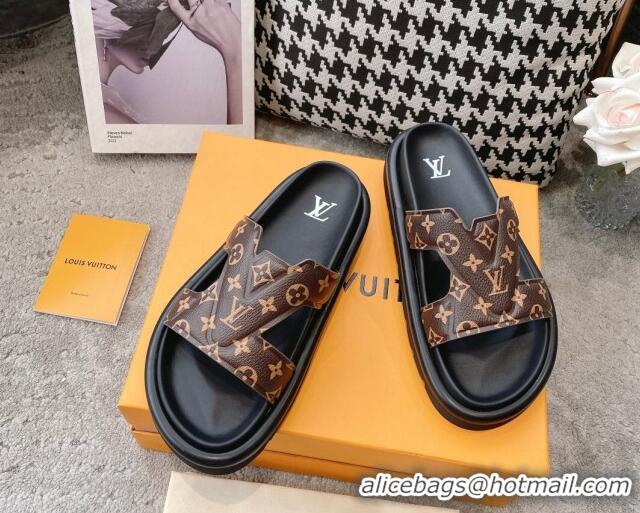 Grade Quality Louis Vuitton LV Oasis Slide Sandals in Brown Monogram Leather 608039