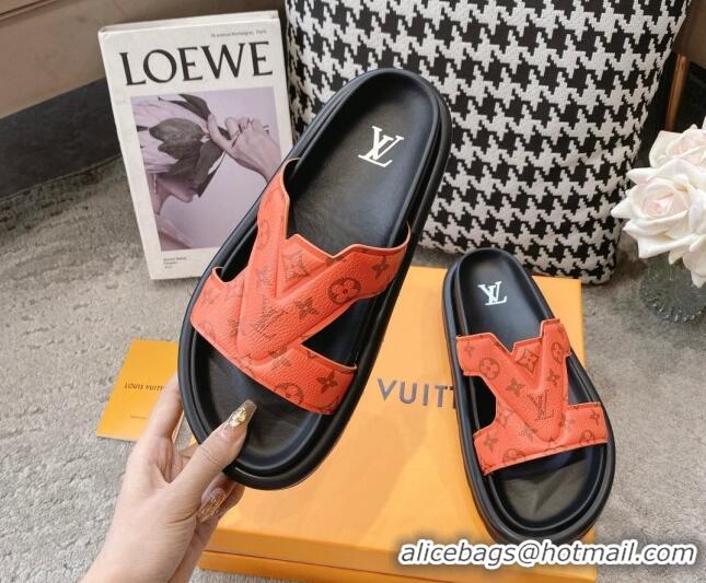 Perfect Louis Vuitton LV Oasis Slide Sandals in Orange Monogram Leather 608040