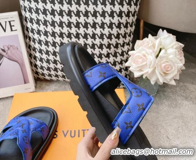 Luxurious Louis Vuitton LV Oasis Slide Sandals in Blue Monogram Leather 608041