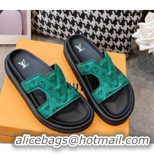 Good Product Louis Vuitton LV Oasis Slide Sandals in Green Monogram Leather 608043