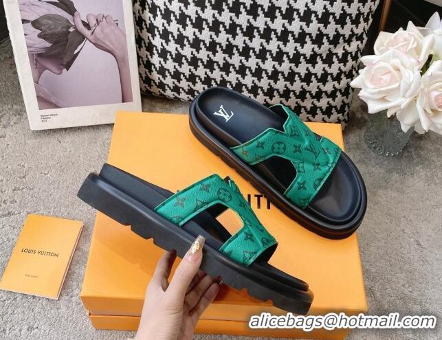 Good Product Louis Vuitton LV Oasis Slide Sandals in Green Monogram Leather 608043