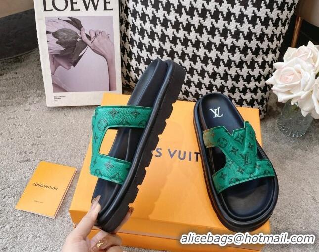 Good Product Louis Vuitton LV Oasis Slide Sandals in Green Monogram Leather 608043