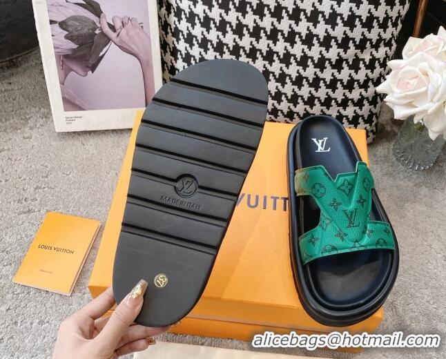 Good Product Louis Vuitton LV Oasis Slide Sandals in Green Monogram Leather 608043