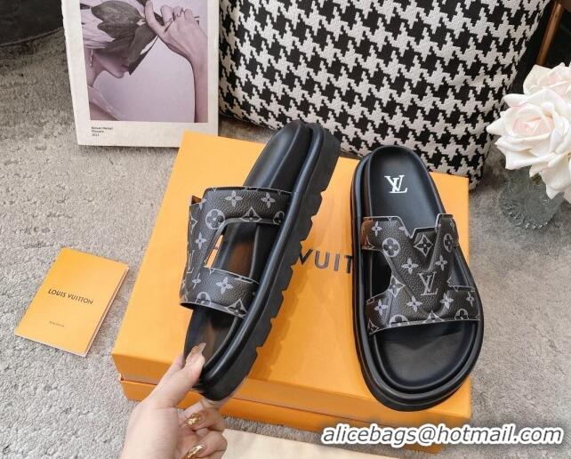 Trendy Design Louis Vuitton LV Oasis Slide Sandals in Black Monogram Leather 608044