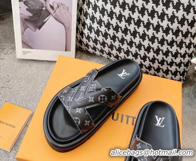 Trendy Design Louis Vuitton LV Oasis Slide Sandals in Black Monogram Leather 608044