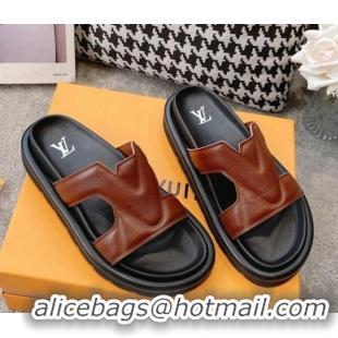 aaaaa Louis Vuitton LV Oasis Slide Sandals in Brown Grained Leather 608046