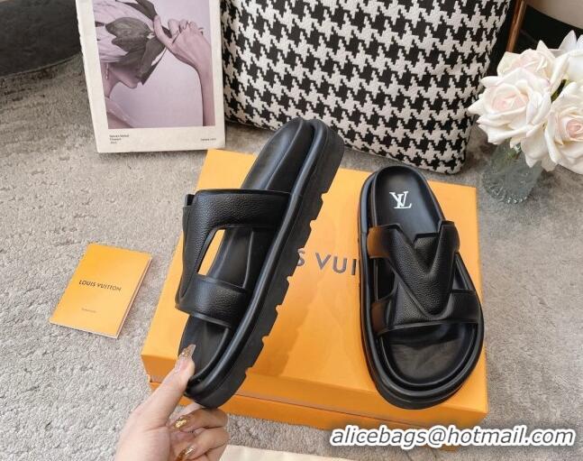 Good Looking Louis Vuitton LV Oasis Slide Sandals in Black Grained Leather 608047