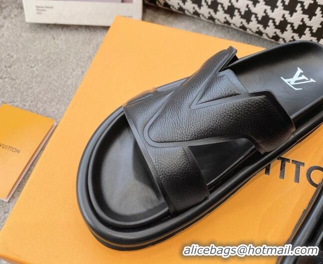 Good Looking Louis Vuitton LV Oasis Slide Sandals in Black Grained Leather 608047