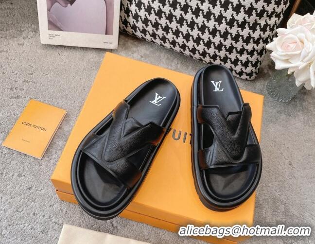 Good Looking Louis Vuitton LV Oasis Slide Sandals in Black Grained Leather 608047