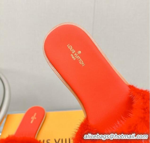 Shop Cheap Louis Vuitton LV Mink Fur Flat Slide Sandals Red 609048