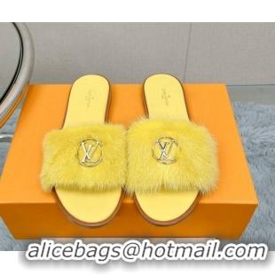 Best Price Louis Vuitton LV Mink Fur Flat Slide Sandals Yellow 609053